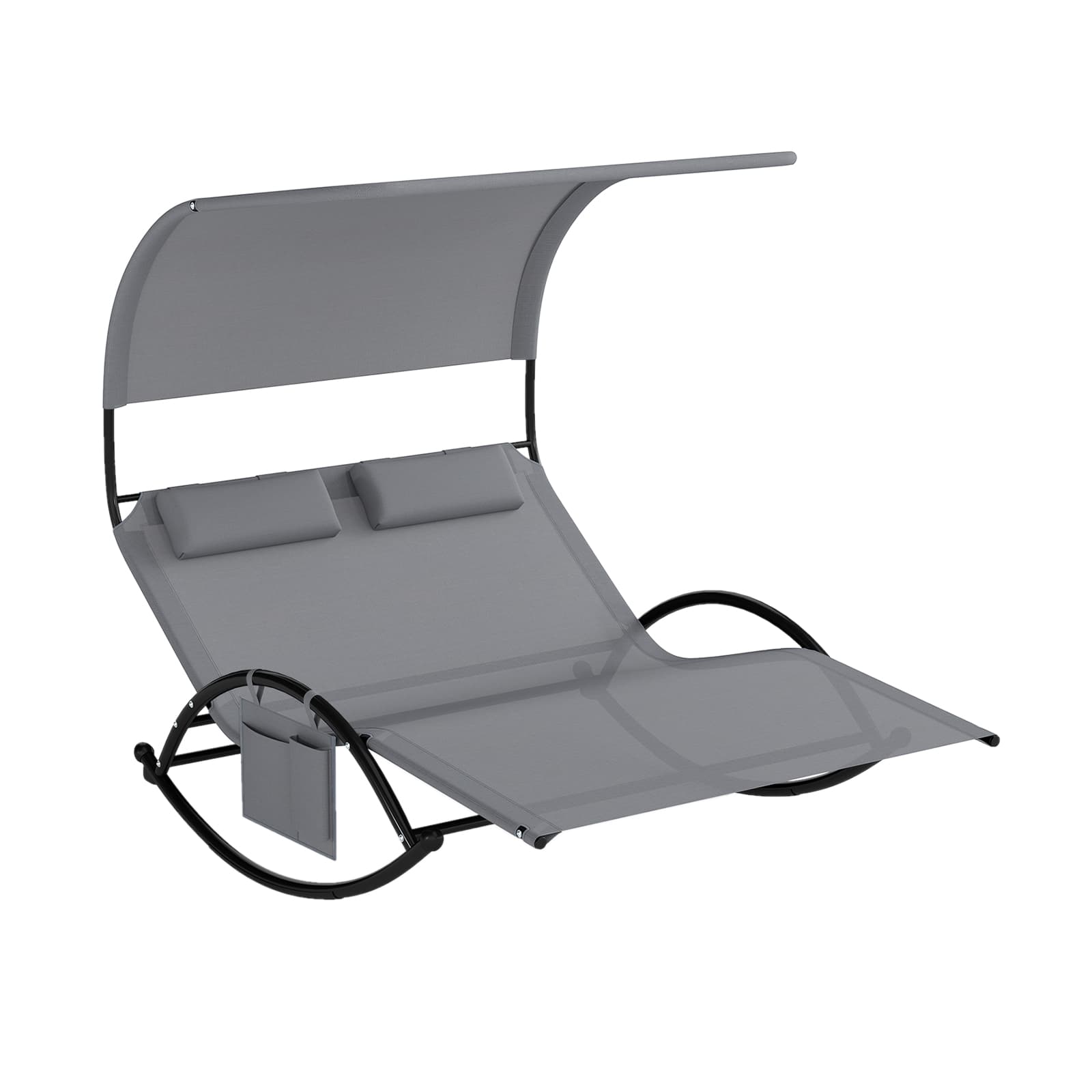 CostwayChaise Longue Double Chaise à Bascule pour 2 Personnes 2 Appui-Têtes Amovibles Cadre en Métal Robuste Lit de Repos Ergonomique 2 Places Gris