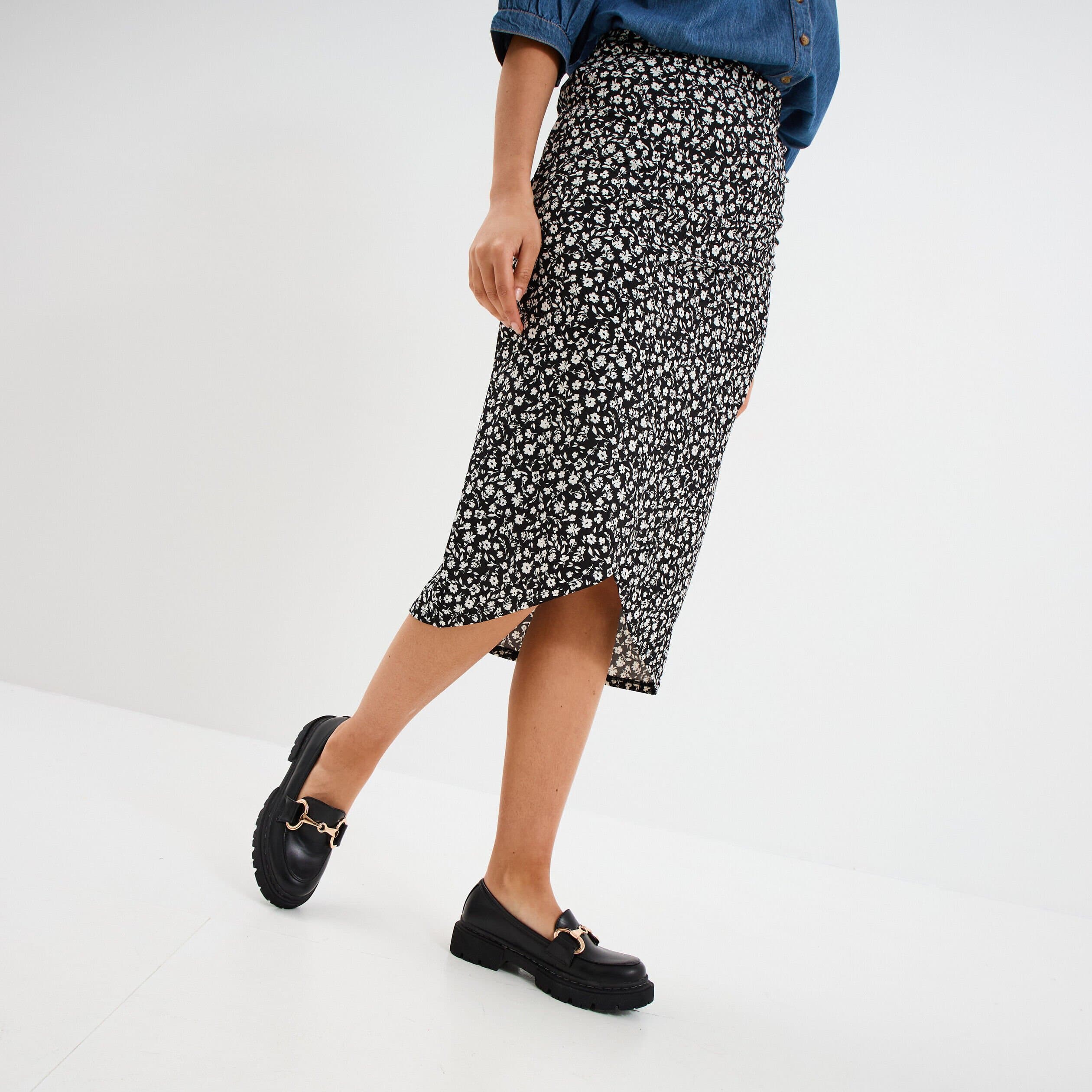 Jupe longue portefeuille noir femme